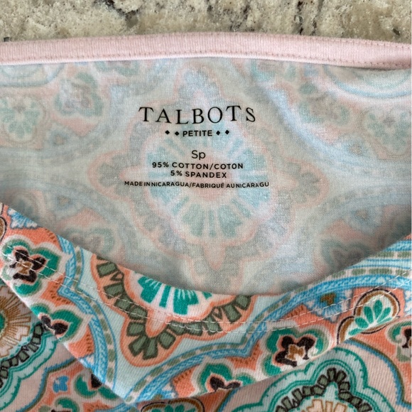 Beautiful peach and light blue patterned Talbots 3/4 sleeved shirt, size SP - Picture 6 of 8